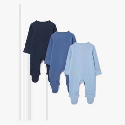 John Lewis John Lewis Baby Two Way Zip Ribbed Cotton Sleepsuit, Pack of 3, Multi