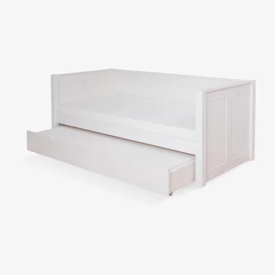 John Lewis Stompa Classic Children's Day Bed Frame with Trundle Mattress, Single, White