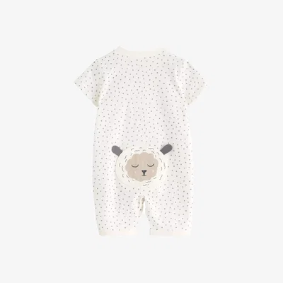 John Lewis Lindex Baby Cottton Sheep Shortie Sleepsuit, Light Dusty White