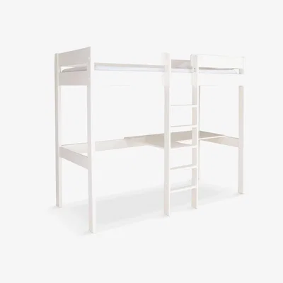 John Lewis Stompa Compact High-Sleeper Bed Frame with Desk and Shelving, Single, White