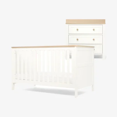 Marks & Spencer Mamas & Papas Wedmore 2 Piece Cot Bed Set - White/Oak White Mix