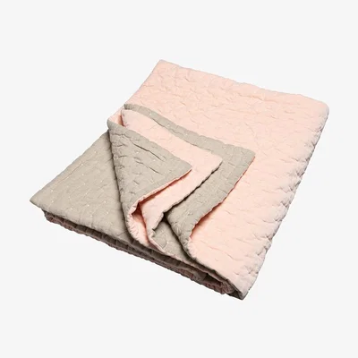 Amara Niki Jones - Velvet Linen Bedspread/Quilted Throw - Nude Pink & Natural