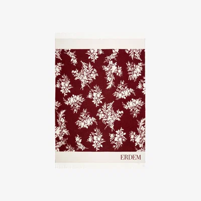 Amara Erdem - Woven Jacquard Throw with Fringes - Burgundy/Ivory
