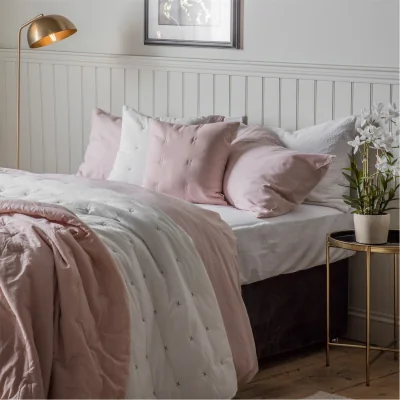 Amara Cotton Stitch Bedspread White Blush
