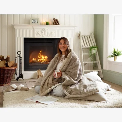 Amara Faux Fur Heated Throw - 130x170cm - Taupe