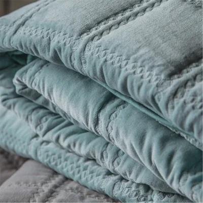 Amara Quilted Cotton Velvet Bedsp Duck Egg
