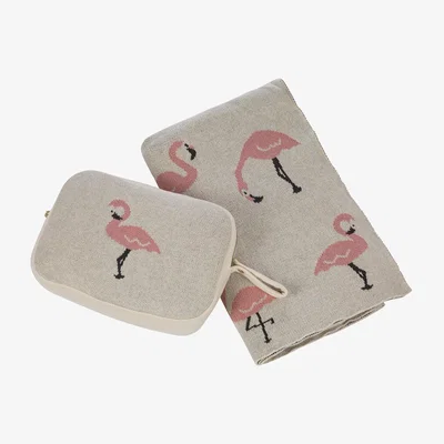 Amara AMARA Kids - Animal Knitted Travel Pouch With Blanket - Flamingo