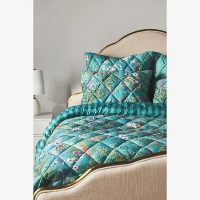 Anthropologie Maeve Organic Cotton Sateen Quilted Bedspread