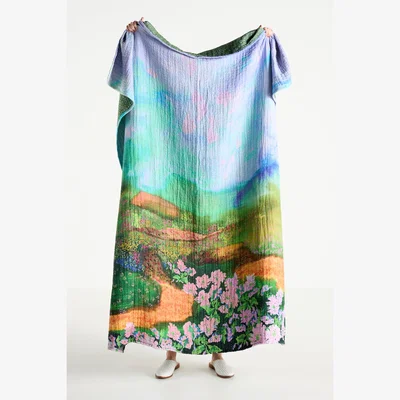 Anthropologie Gemma Floral Printed Cotton Throw Blanket