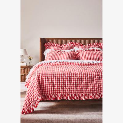Anthropologie Gingham Ruffle Yarn-Dyed Cotton Quilted Bedspread