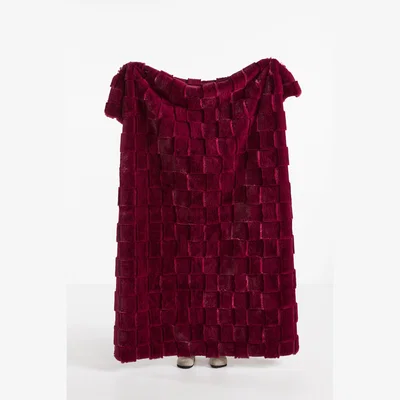 Anthropologie Carved Check Faux Fur Throw Blanket