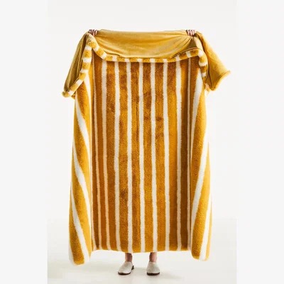Anthropologie Sophie Stripe Faux Fur Throw Blanket