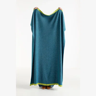 Anthropologie Scalloped Wool Blend Knit Throw Blanket