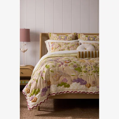 Anthropologie Millie Cotton Printed Floral Quilted Bedspread