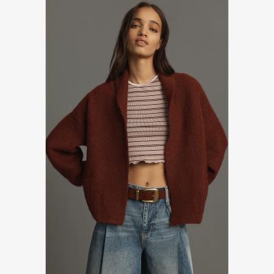 Anthropologie Flat White Ribbed Roll Collar Cardigan