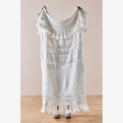 Anthropologie Crochet Tassel Throw Blanket