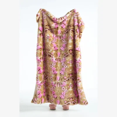 Anthropologie Cordelia Jacquard Floral Faux-Fur Throw Blanket