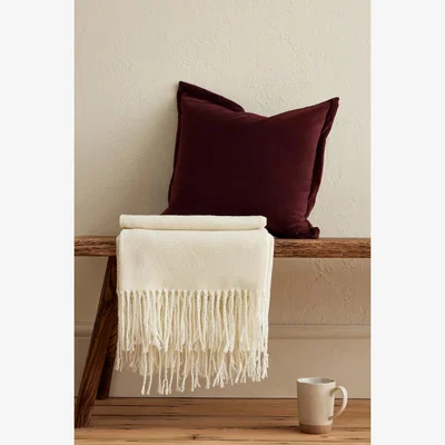 Anthropologie Ellenvale Interiors Cream Tassel Throw Blanket