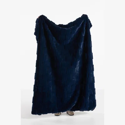Anthropologie Carved Check Faux Fur Throw Blanket