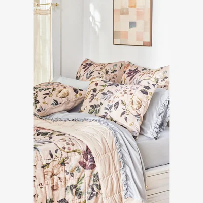 Anthropologie Seren Velvet Floral Quilted Bedspread