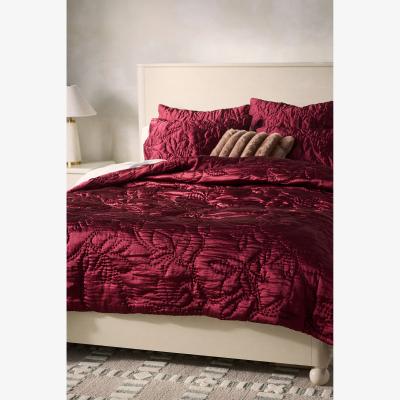 Anthropologie Silky Floral Stitched Quilted Bedspread