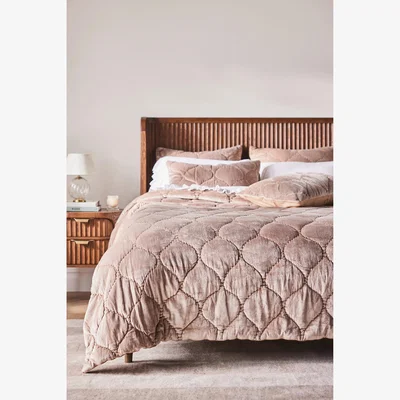 Anthropologie Claire Cotton Velvet Satin Quilted Bedspread