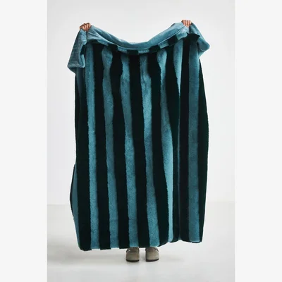 Anthropologie Sophie Stripe Faux Fur Throw Blanket