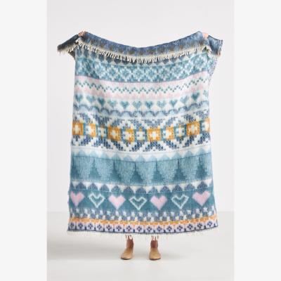 Anthropologie Jacquard Faux Hair Throw Blanket