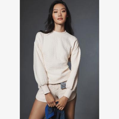 Anthropologie Grey State Long-Sleeve Quilted Teddy Sweatshirt