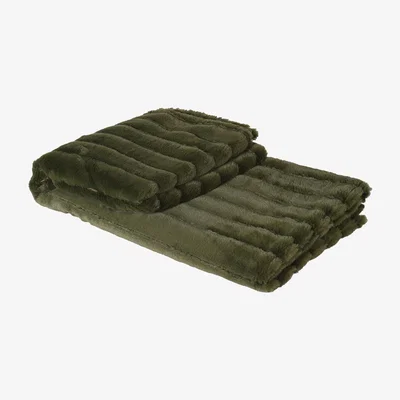 Barker and Stonehouse Olive Faux Fur Throw Blanket, Green | Barker & Stonehouse
