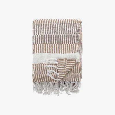 Barker and Stonehouse NATURAL STRIPED PLAID THROW, Neutral Cotton Blend | Barker & Stonehouse