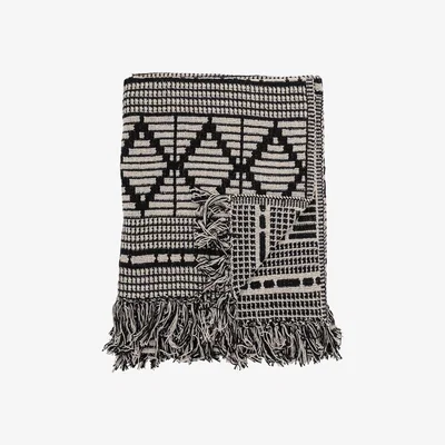 Barker and Stonehouse Black & Cream Fringed Throw Blanket | Barker & Stonehouse