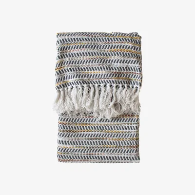 Barker and Stonehouse Ochre Striped Throw Blanket, Yellow Cotton | Barker & Stonehouse
