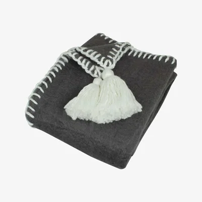 Barker and Stonehouse Grey Wool Trim Throw