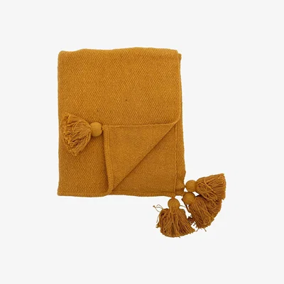 Barker and Stonehouse Ochre Recycled Cotton Throw Blanket, Yellow | Barker & Stonehouse