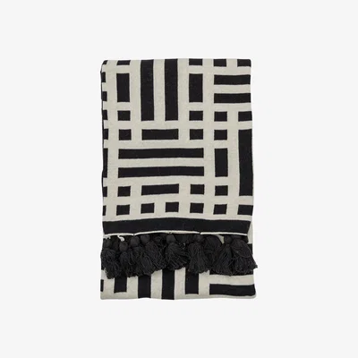 Barker and Stonehouse Monochrome Tassel Throw Blanket, Black | Barker & Stonehouse