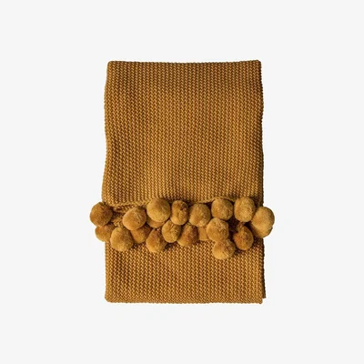 Barker and Stonehouse Ochre Pom Pom Throw