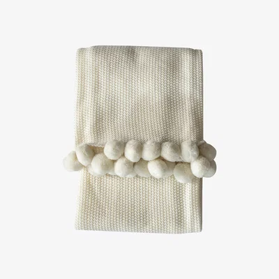 Barker and Stonehouse Cream Pom Pom Throw Blanket | Barker & Stonehouse