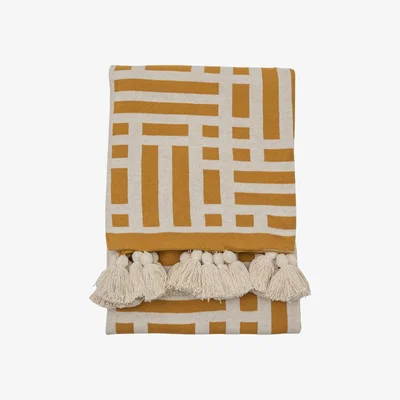 Barker and Stonehouse Mustard Tassel throw, Yellow | Barker & Stonehouse