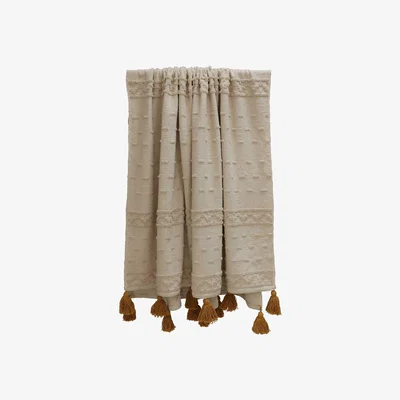Barker and Stonehouse Ochre Tassel Throw Blanket, Yellow Cotton | Barker & Stonehouse