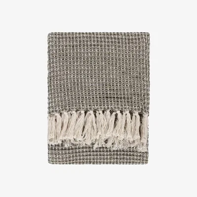 Barker and Stonehouse Moss Waffle Fringed Throw Blanket, Green 100% Cotton | Barker & Stonehouse