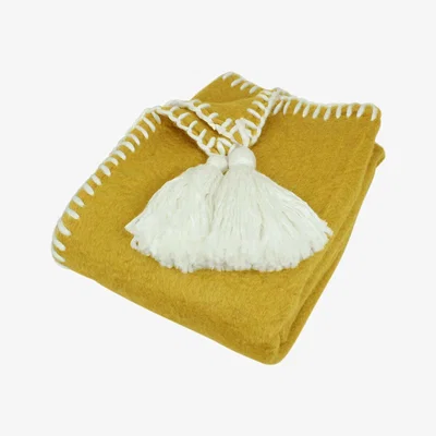 Barker and Stonehouse Yellow Wool Trim Throw Blanket | Barker & Stonehouse