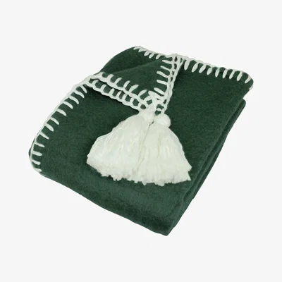 Barker and Stonehouse Green Wool Trim Throw Blanket | Barker & Stonehouse
