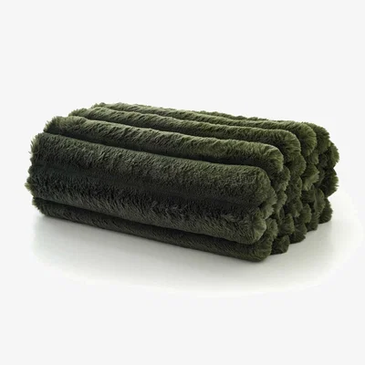Barker and Stonehouse Dark Forest Ribbed Faux Fur Throw Blanket, Green Polyester | Barker & Stonehouse