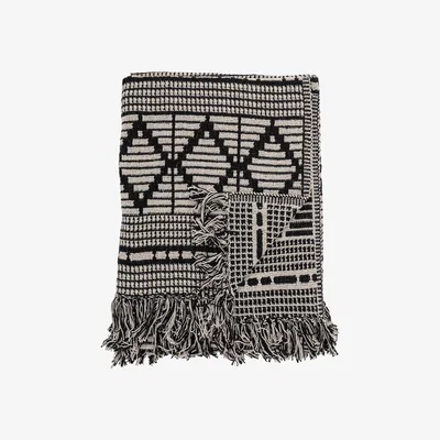 Barker and Stonehouse Fringed Throw, Black and Cream