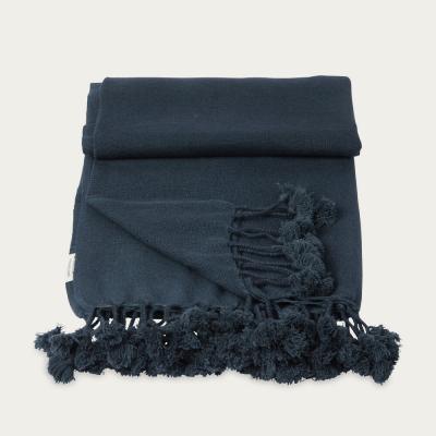 Bombinate.com Dark Grey Teal Wanaka Cashmere Throw with Pompoms