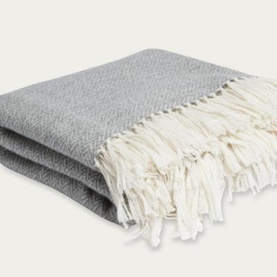 Bombinate.com White & Grey Hand knotted Herringbone Cashmere Throw
