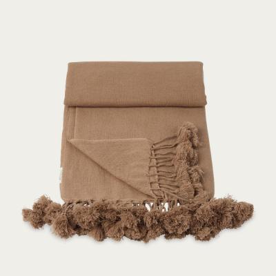 Bombinate.com Honey Beig Wanaka Cashmere Throw with Pompoms