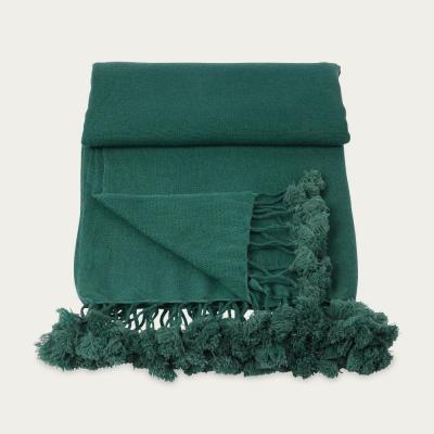 Bombinate.com Forest Green Wanaka Cashmere Throw with Pompoms