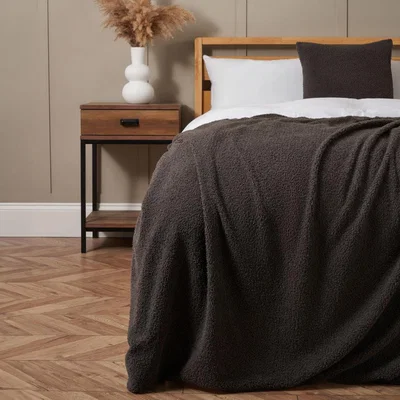 BHS.com Really Soft Teddy Bear Fleece Throw, Grey